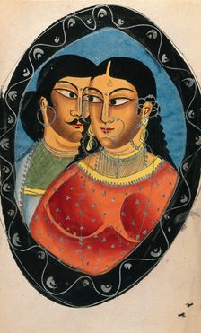 Two lovers surrounded by an oval frame. Creator: Unknown