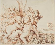 Two Putti Blindfolding a Third, n.d. Creator: Unknown