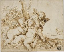 Two Putti Blindfolding a Third, n.d. Creator: Unknown