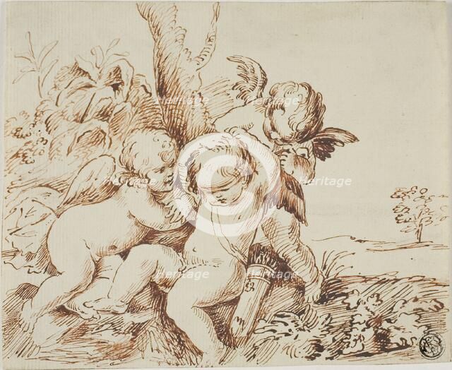 Two Putti Blindfolding a Third, n.d. Creator: Unknown.