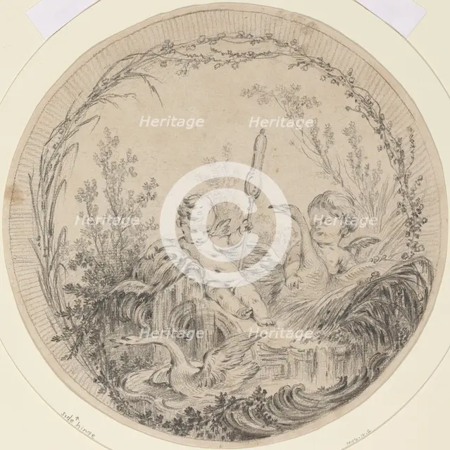 Two Putti Playing with Swans. Creator: Charles Eisen.