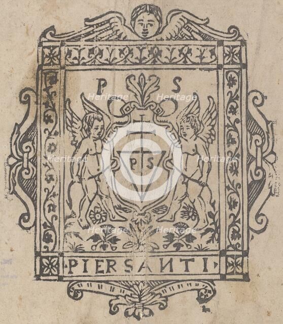 Two Putti with Shield Inscribed Pier Santi, 16th century. Creator: Unknown.