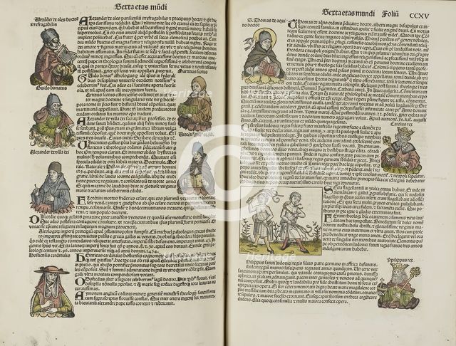 Two pages from the Liber chronicarum, 1493.  Creators: Unknown, Michael Wolgemut, Wilhelm Pleydenwurff.