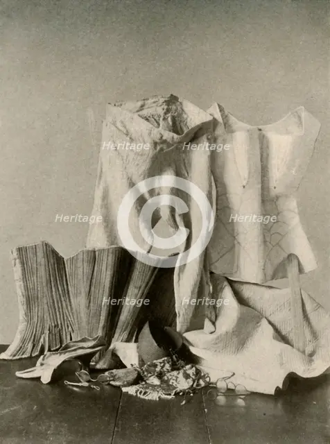 'Two pairs of stays;  breeches; bead bag; purse and quilted petticot', c18th century, (1937). Creator: Unknown.