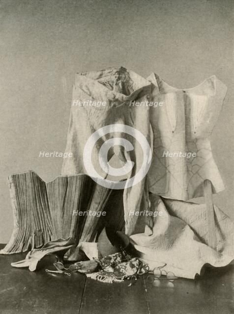 'Two pairs of stays;  breeches; bead bag; purse and quilted petticot', c18th century, (1937). Creator: Unknown.