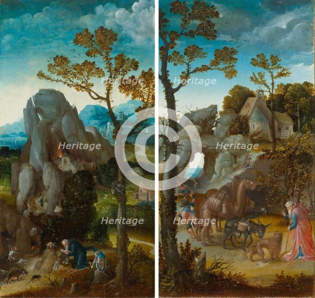 Two panels of an altar: Temptation of Saint Anthony, Saint Jerome in a landscape. Creator: Cock, Jan Wellens de (ca 1480-1527).