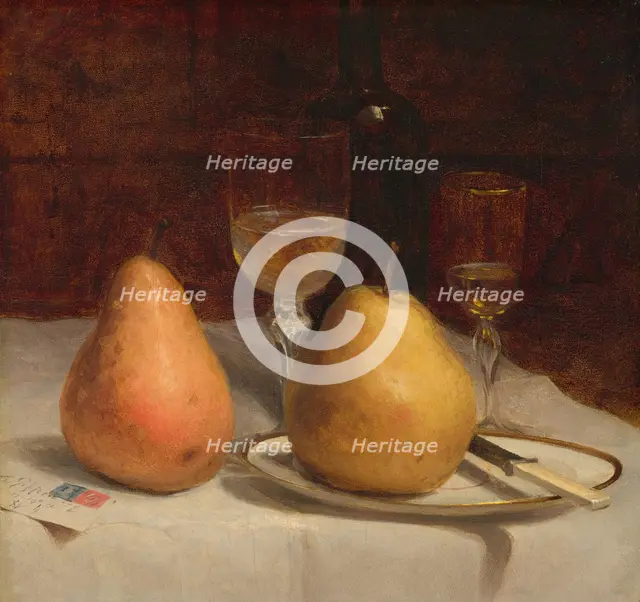 Two Pears on a Tabletop, c. 1866. Creator: Sanford Robinson Gifford.