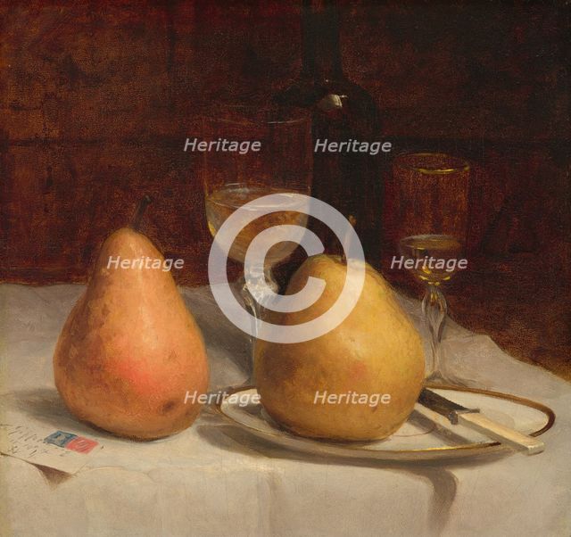 Two Pears on a Tabletop, c. 1866. Creator: Sanford Robinson Gifford.