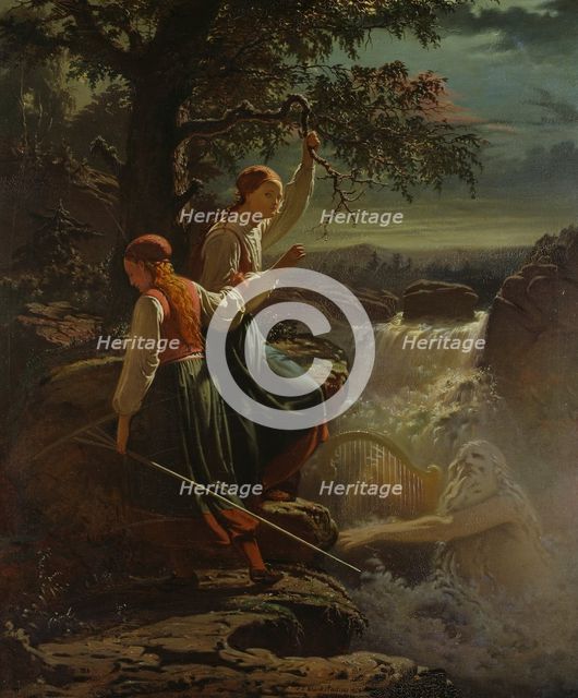 Two Peasant Girls Listening to the Playing of the Water-Sprite, 1860. Creator: Johan Zacharias Blackstadius.