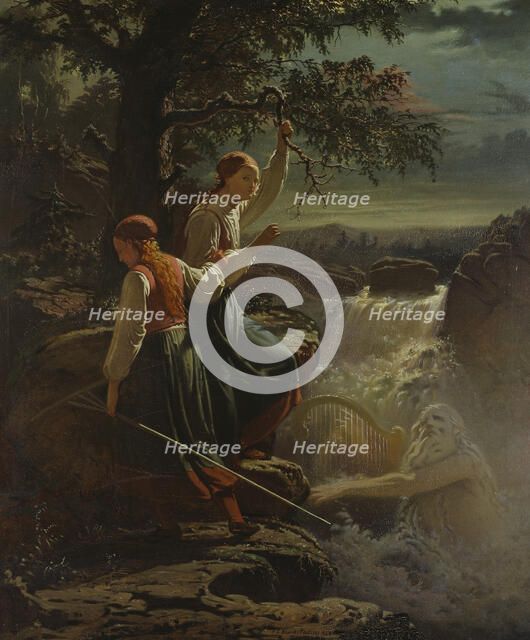Two Peasant Girls Listening to the Playing of the Water-Sprite, 1860. Creator: Johan Zacharias Blackstadius.