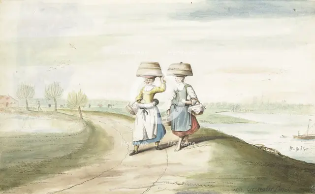 Two peasant women walking in a landscape, 1654.  Creator: Gesina ter Borch.