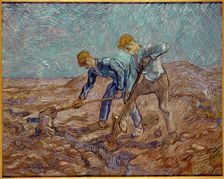 Two Peasants Digging (after Millet), 1889. Creator: Gogh, Vincent, van (1853-1890)