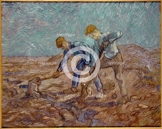 Two Peasants Digging (after Millet), 1889. Creator: Gogh, Vincent, van (1853-1890).