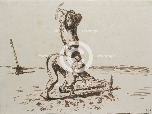 Two Peasants digging with Pickaxes, c1844-1846. Artist: Jean Francois Millet.