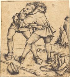 Two Peasants Fighting, c. 1475/1480. Creator: Master of the Housebook