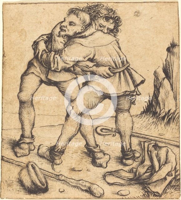 Two Peasants Fighting, c. 1475/1480. Creator: Master of the Housebook.
