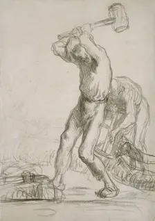 Two Peasants sawing and splitting Wood, c1850-1851. Artist: Jean Francois Millet