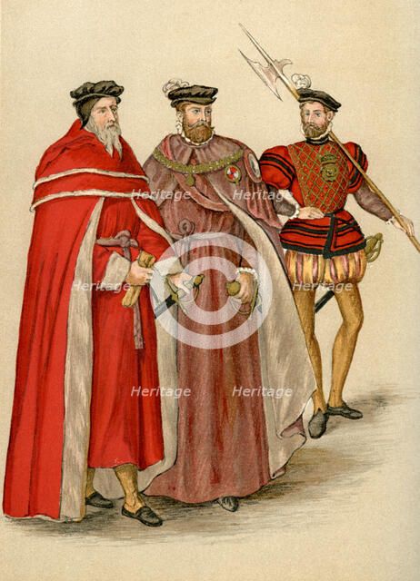 Two peers in their robes, and a halberdier, 16th century (1893). Artist: Unknown