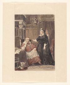 Two people in an interior, possibly Maria de Medici and Cardinal de Richelieu, 1833-1890. Creator: Johan Coenraad Leich