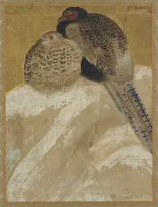 Two pheasants on a snow bank, Momoyama period, (18th century?). Creator: Unknown
