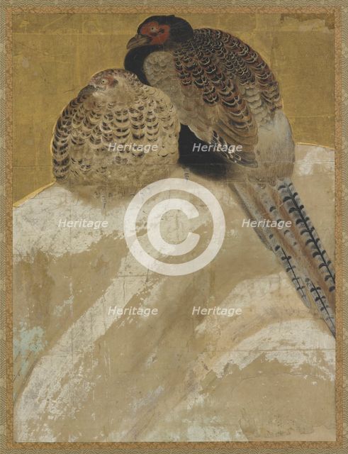 Two pheasants on a snow bank, Momoyama period, (18th century?). Creator: Unknown.