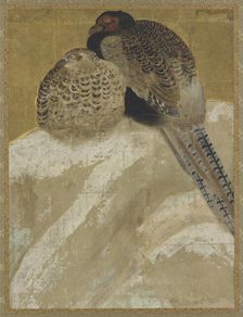 Two pheasants on a snow bank, Momoyama period, (18th century?). Creator: Unknown