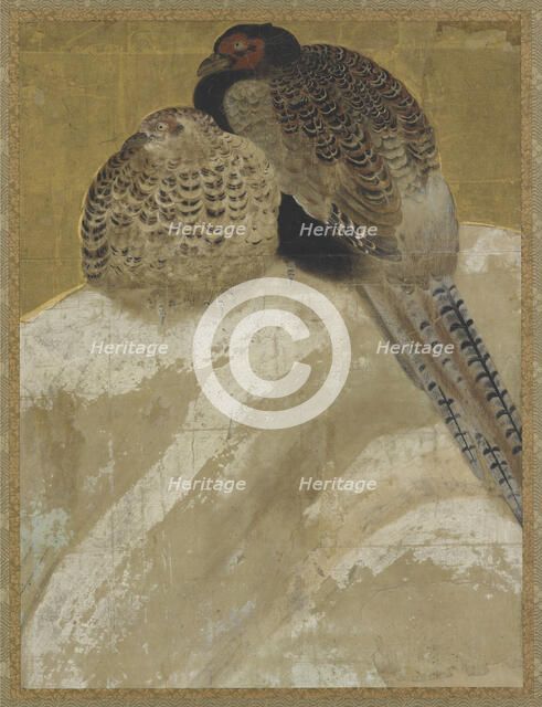 Two pheasants on a snow bank, Momoyama period, (18th century?). Creator: Unknown.