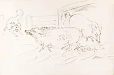 Two pigs and a dog, 1825-1839. Creator: James Howe