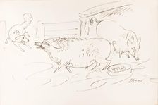 Two pigs and a dog, 1825-1839. Creator: James Howe