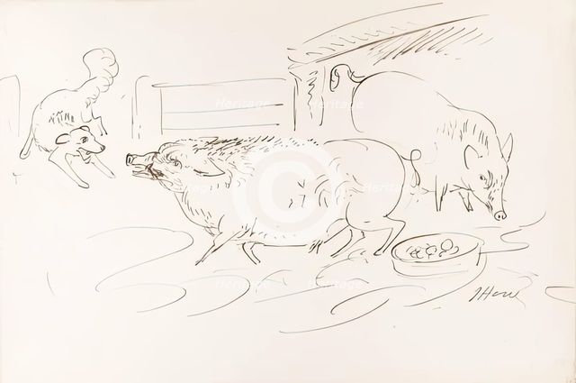 Two pigs and a dog, 1825-1839. Creator: James Howe.