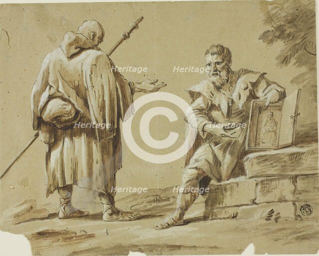 Two Pilgrims with Portable Shrine, n.d. Creator: Tiberius Dominikus Wocher.