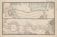 Two plans - defensive lines and distribution of troops near settlements, 2nd half 18th century. Creator: Unknown