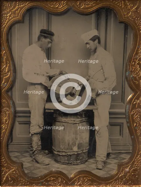 Two Plasterers Mixing Plaster, 1870-80s. Creator: Unknown.
