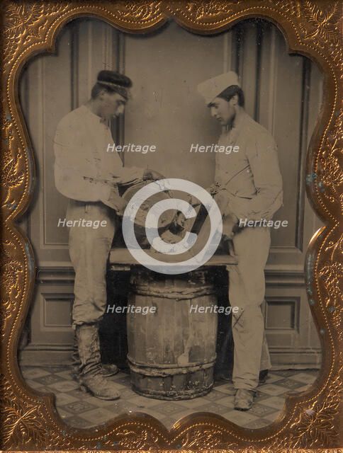 Two Plasterers Mixing Plaster, 1870-80s. Creator: Unknown.