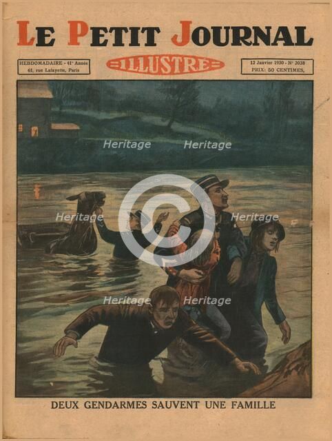 Two policemen save a family, 1930. Creator: Unknown.