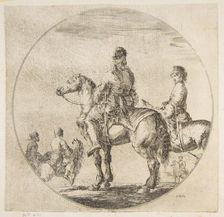 Two Polish horsemen with their horses facing left, from Figures on Horseback (Cavali..., ca. 1651. Creator: Stefano della Bella