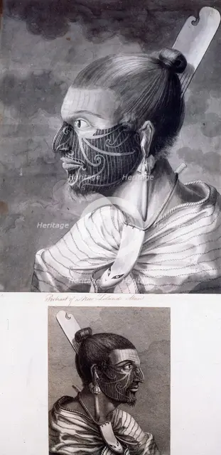 Two portraits of Maoris, c1768-c1780, 1769. Creators: Sydney Parkinson, John Webber.