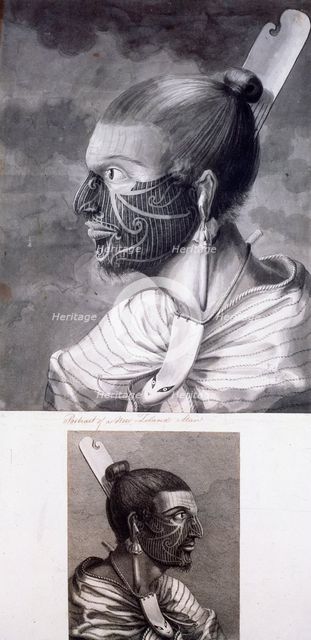 Two portraits of Maoris, c1768-c1780, 1769. Creators: Sydney Parkinson, John Webber.