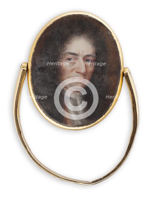 Two portraits of men mounted on signet ring, 1667-1717. Creator: Elias Brenner.