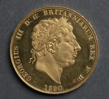 Two Pounds (obverse), 1820. Creator: Benedetto Pistrucci (Italian, 1784-1855)
