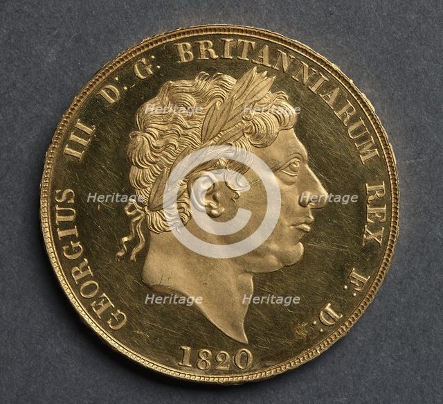 Two Pounds (obverse), 1820. Creator: Benedetto Pistrucci (Italian, 1784-1855).