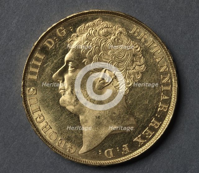 Two Pounds (obverse), 1823. Creator: Francis Legatt Chantrey (British, 1781-1841), after a design by ; J. B. Merlen (British).
