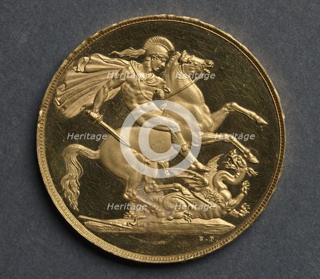 Two Pounds (reverse), 1820. Creator: Benedetto Pistrucci (Italian, 1784-1855).