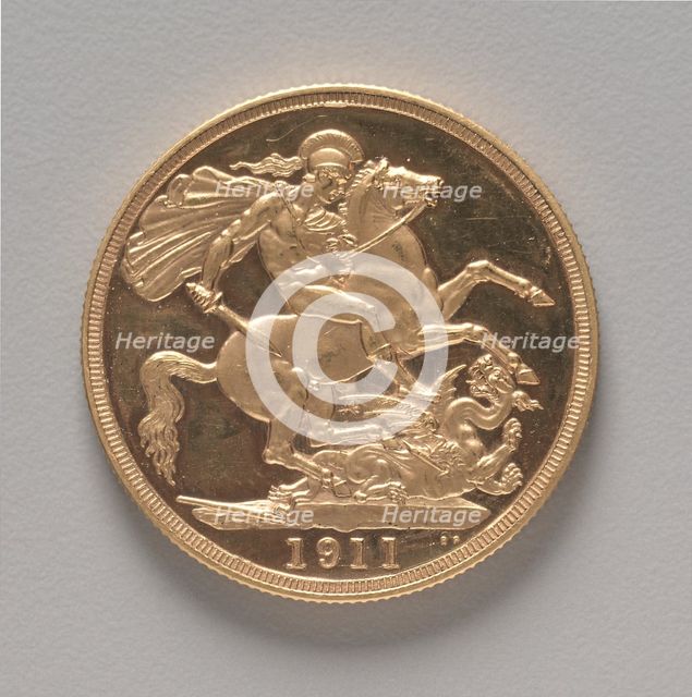 Two Pounds (reverse), 1911. Creator: Benedetto Pistrucci (Italian, 1784-1855).