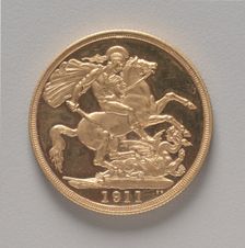 Two Pounds (reverse), 1911. Creator: Benedetto Pistrucci (Italian, 1784-1855)