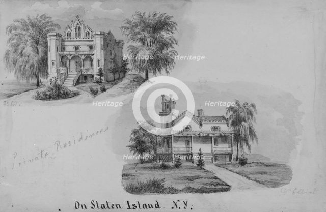 Two Private Residences, Dr. Fadie Elliot, on Staten Island, New York, ca. 1872. Creator: Augustus Köllner.