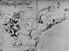 Two Profiles and Studies of Machinery c1480 (1945). Artist: Leonardo da Vinci