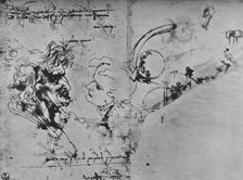 Two Profiles and Studies of Machinery c1480 (1945). Artist: Leonardo da Vinci