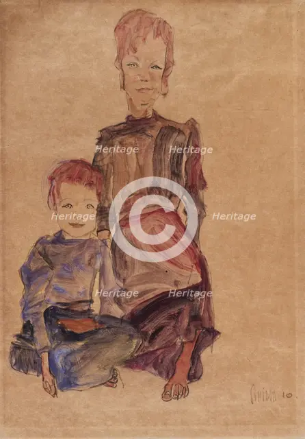 Two Proletarian Children, 1910. Creator: Egon Schiele.