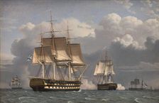 Two Russian Ships of the Line Saluting, 1827. Creator: CW Eckersberg